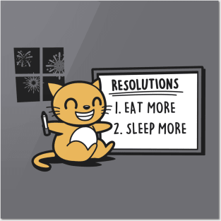 New Year 2025 Resolutions Funny Kawaii Cat Meme Posters and Art
